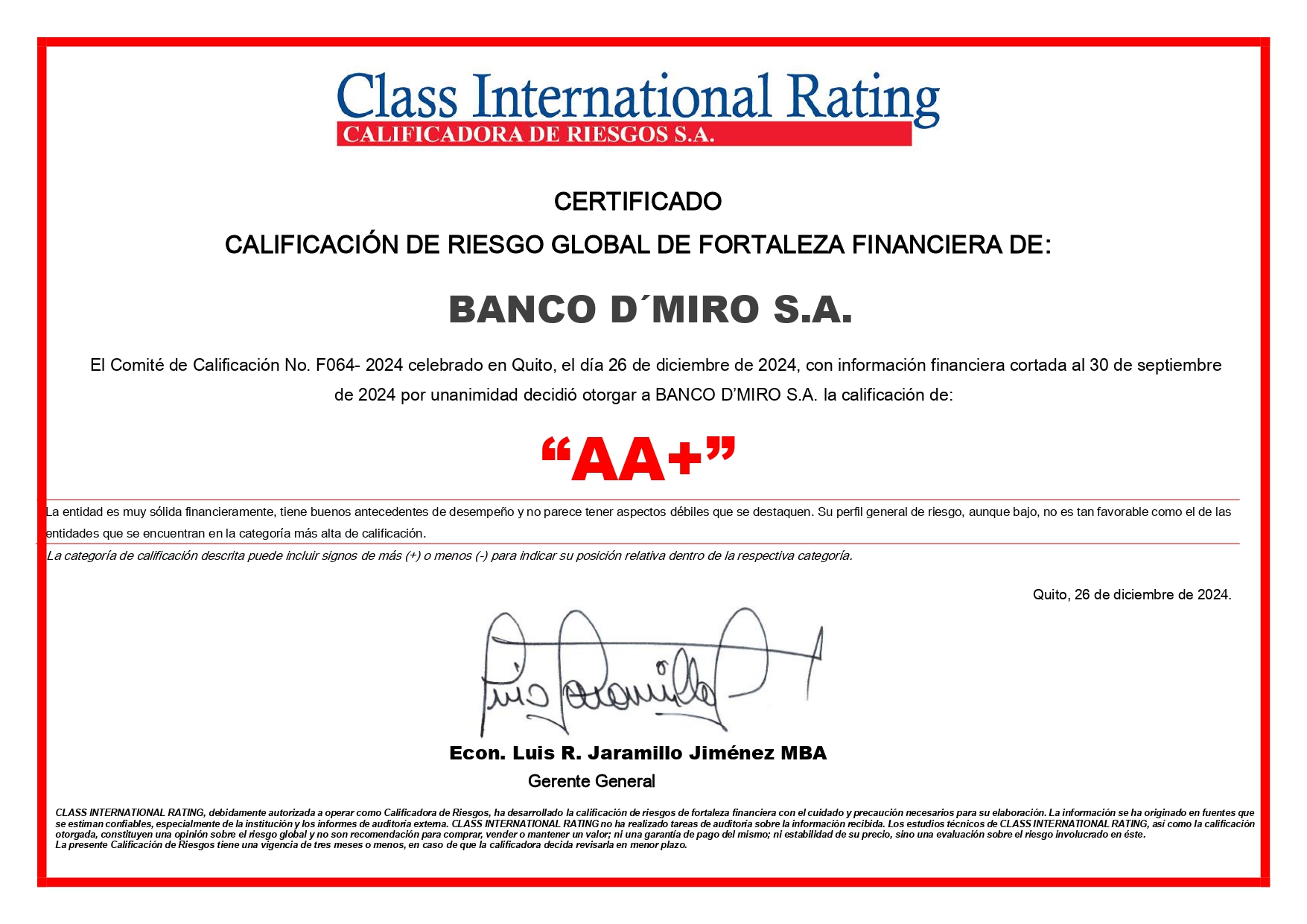 Calificación de Riesgo